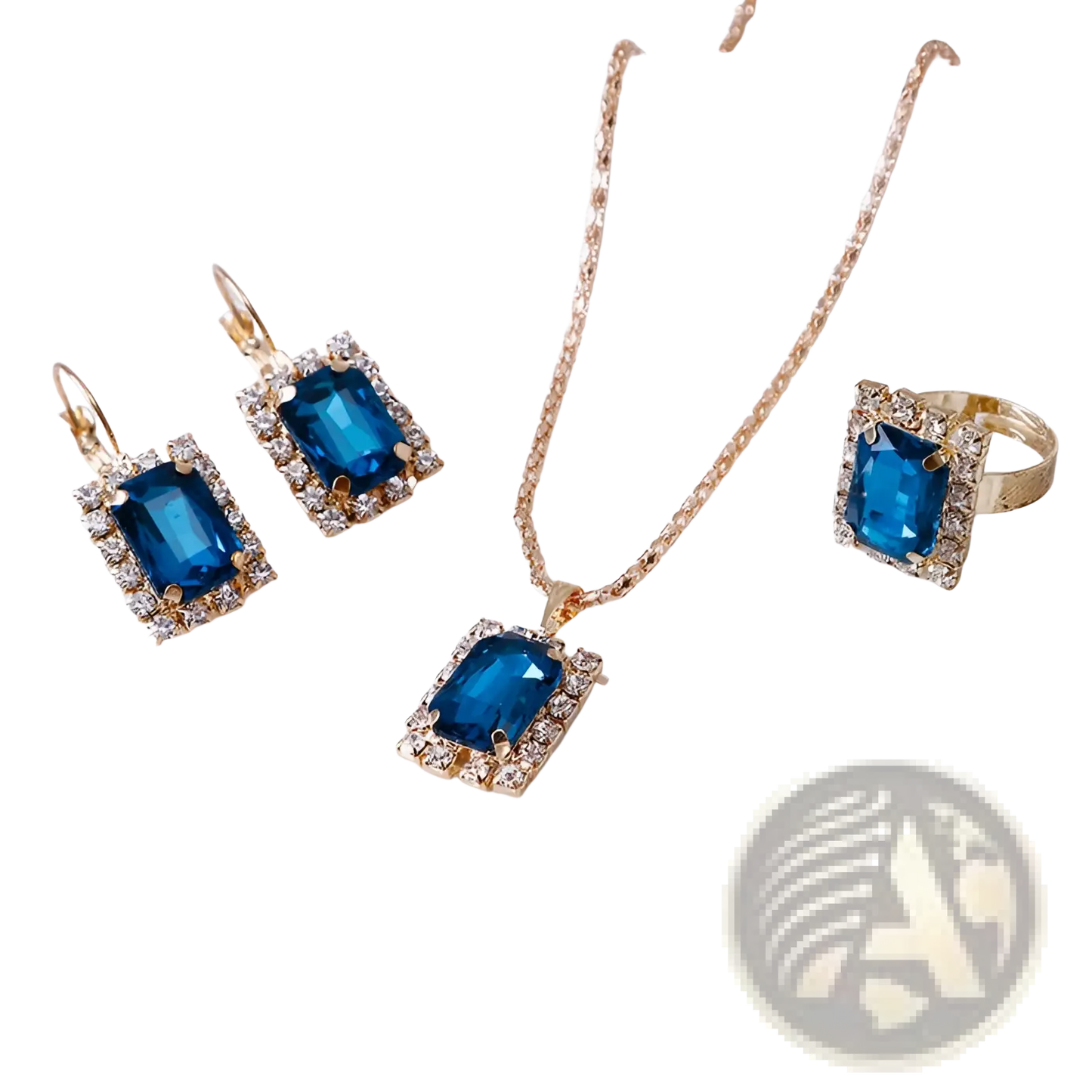 Elegant Rectangular Gemstone Gold Jewelry Three Piece Set