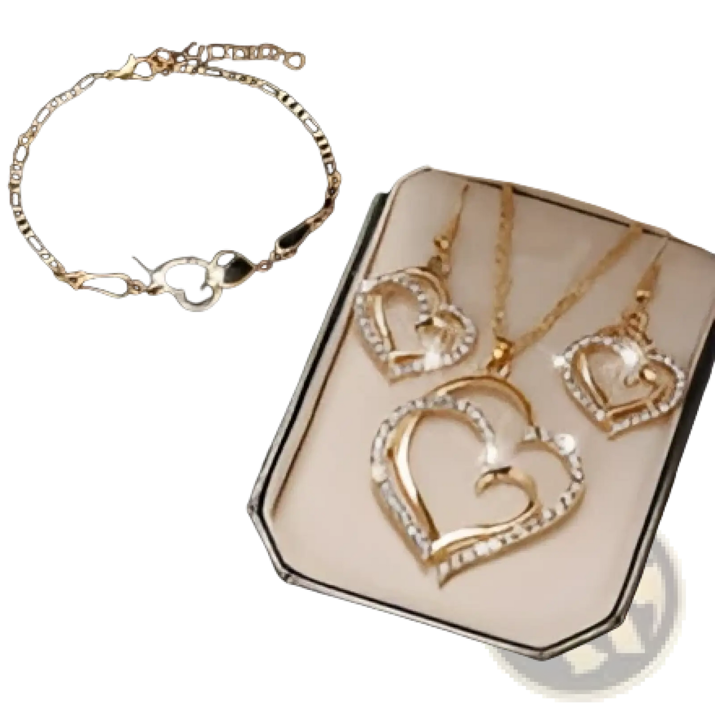 Elegant Rhinestone Heart Jewelry Set with Necklace and Earrings