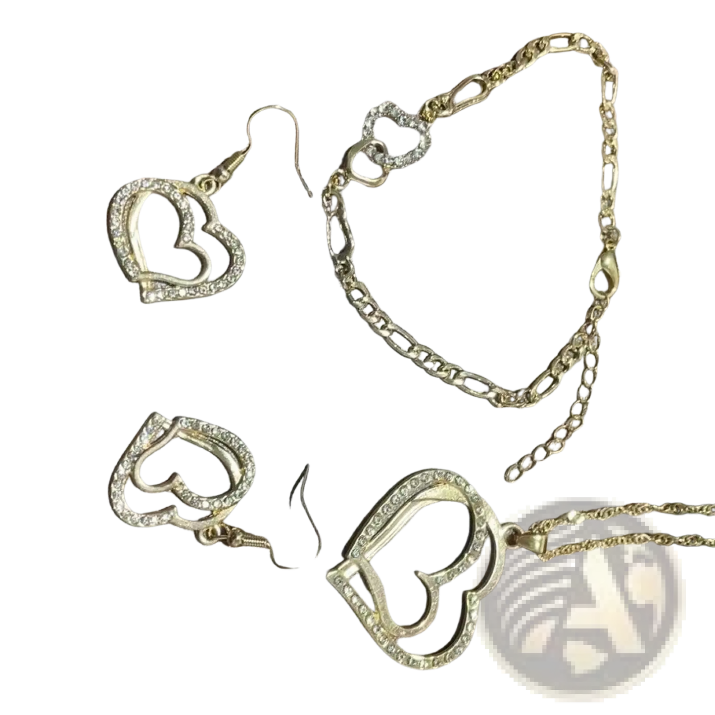Elegant Rhinestone Heart Jewelry Set with Necklace and Earrings