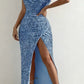 One Shoulder Sequined High Slit Maxi Dress