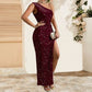One Shoulder Sequined High Slit Maxi Dress