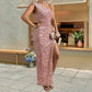 One Shoulder Sequined High Slit Maxi Dress