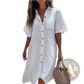 Elegant Short Sleeve Button Down Linen Shirt Dress