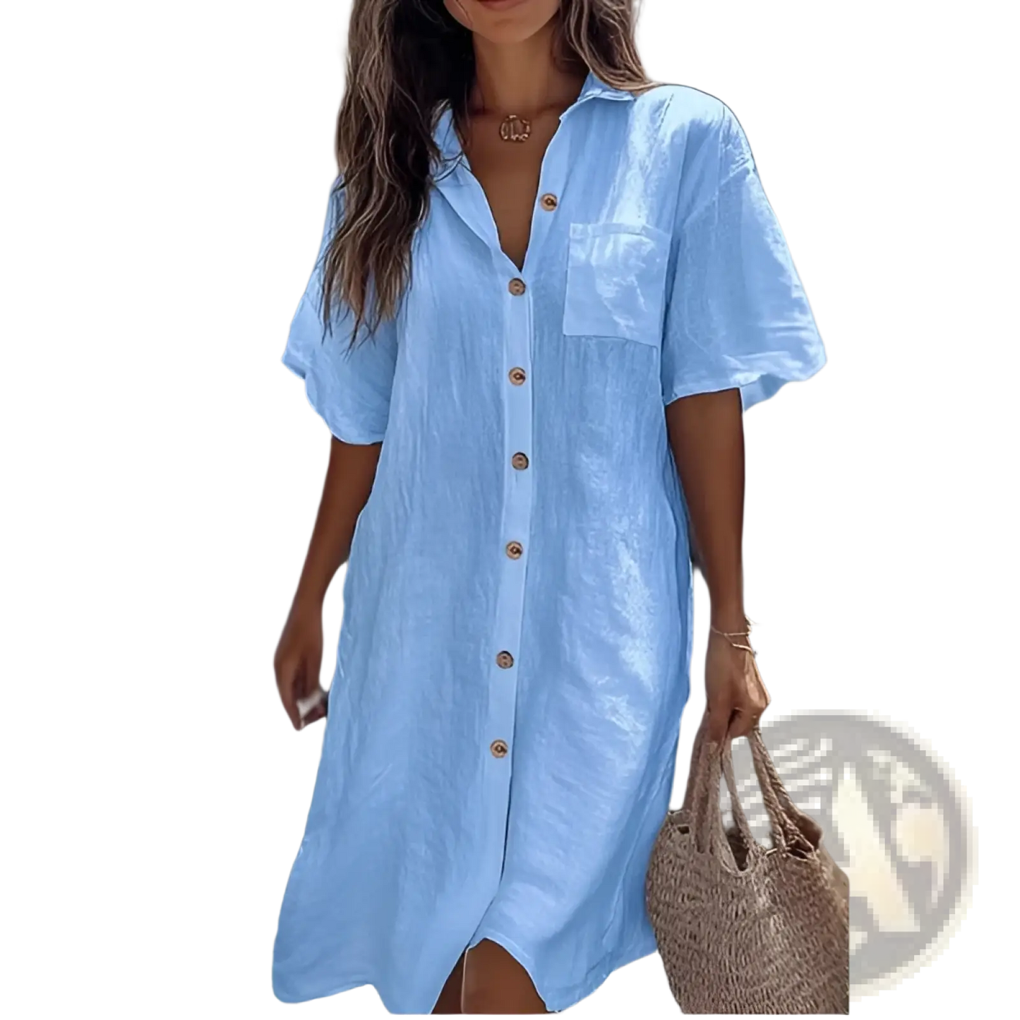 Elegant Short Sleeve Button Down Linen Shirt Dress