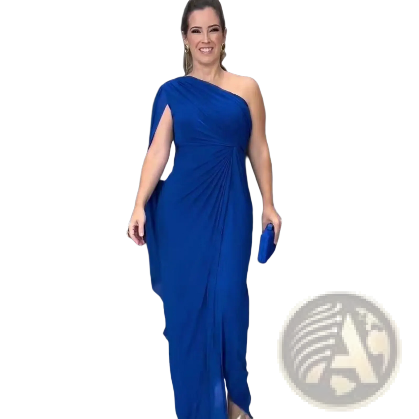 Elegant one Shoulder Draped Gown with High Slit