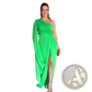 Elegant one Shoulder Draped Gown with High Slit