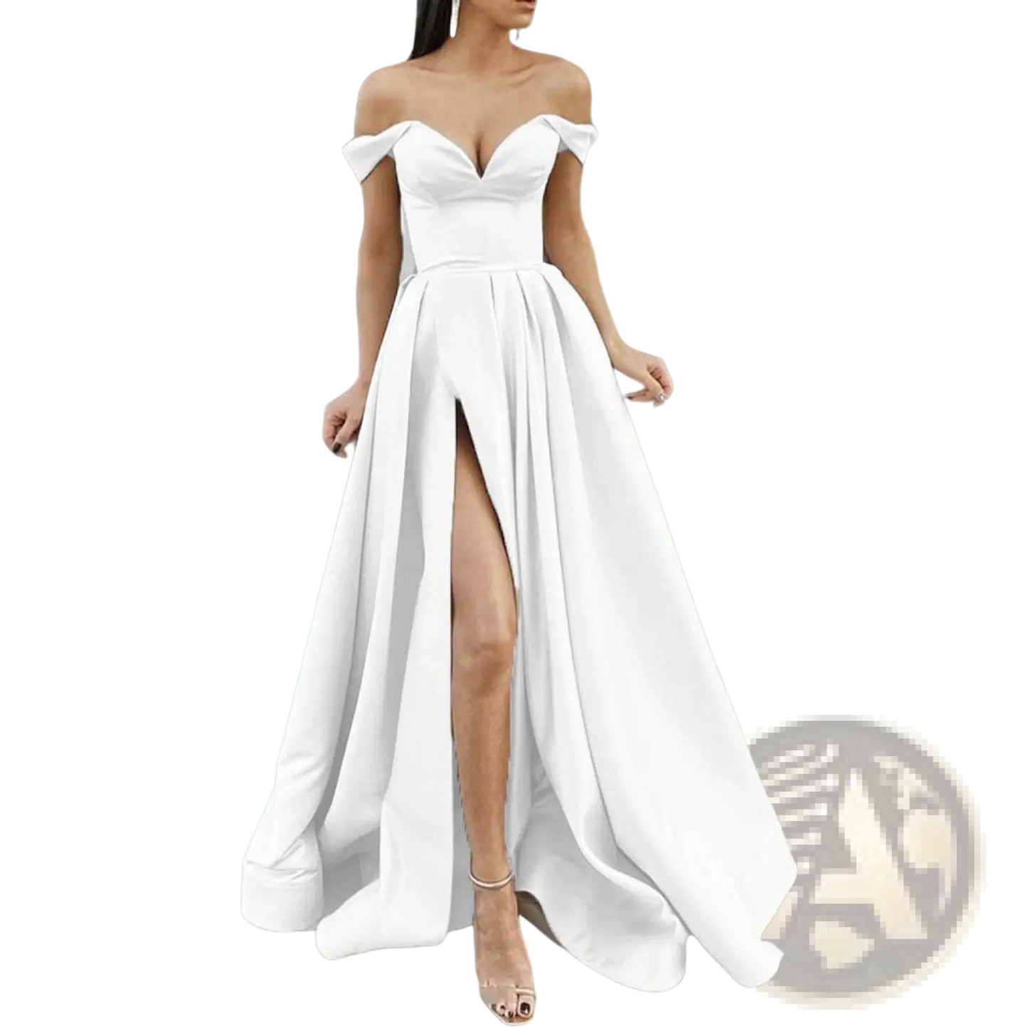 Elegant off Shoulder v Neck High Slit Maxi Dress