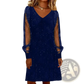 Elegant v Neck Mesh Sleeve Shimmering Mini Party Dress