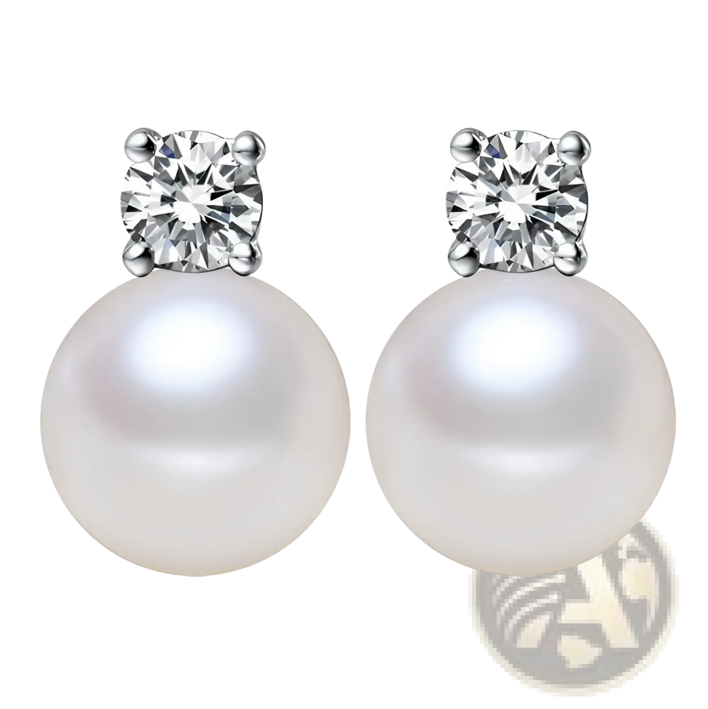 Elegant White Pearl and Cubic Zirconia Silver Stud Earrings