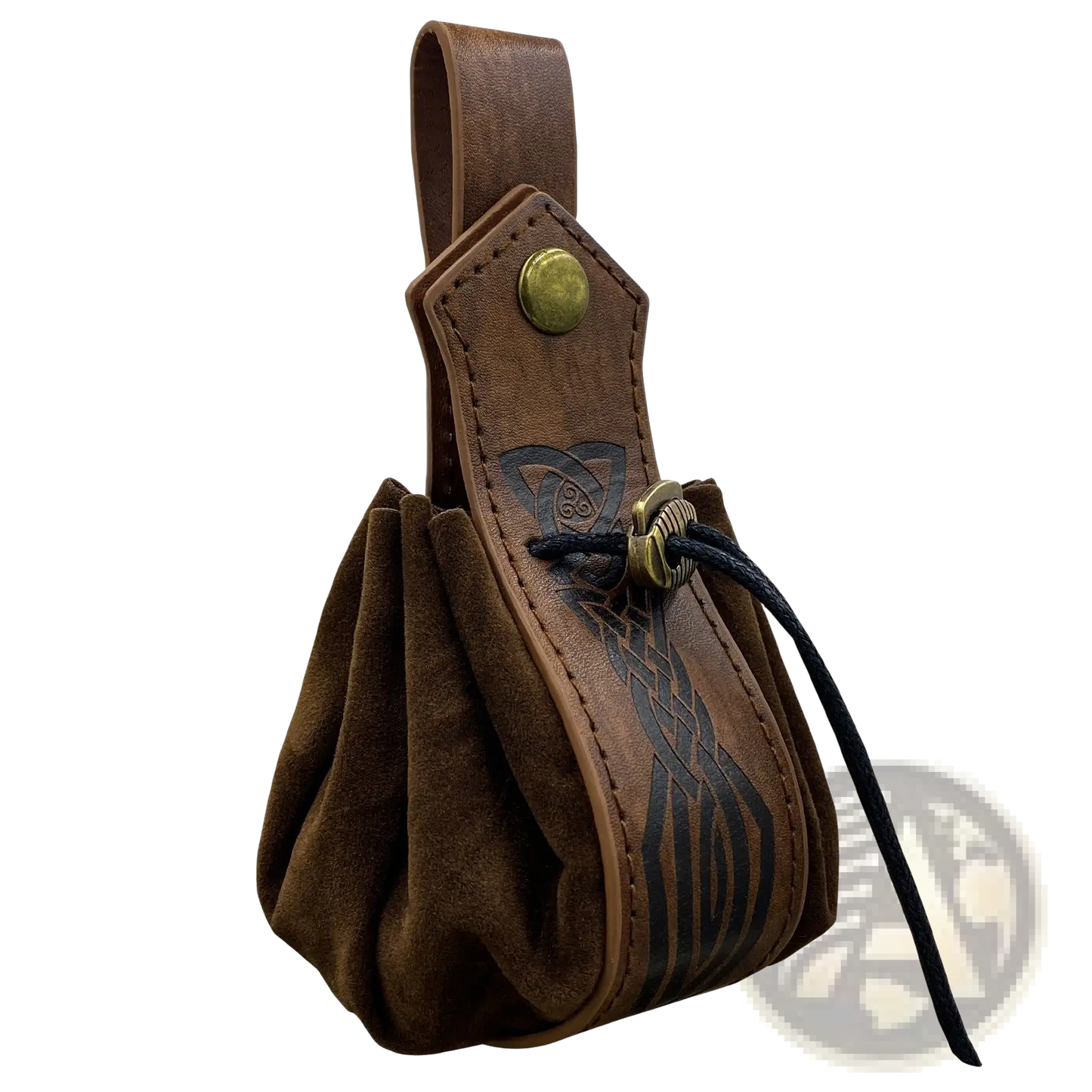 Embossed Celtic Knot Viking Leather Sling Bag with Skull Clasp