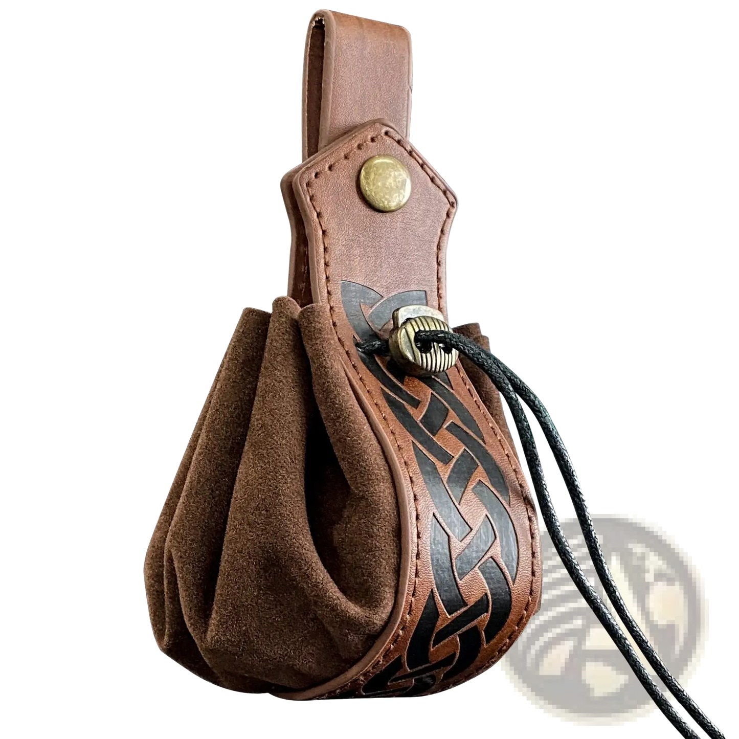 Embossed Celtic Knot Viking Leather Sling Bag with Skull Clasp