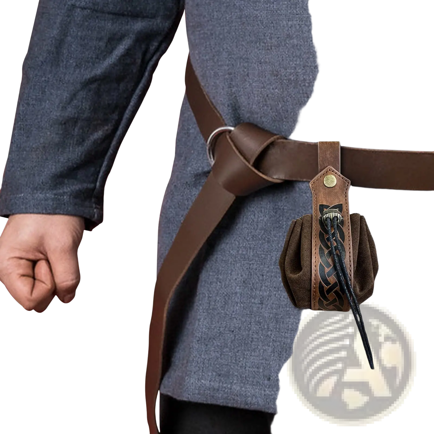 Embossed Celtic Knot Viking Leather Sling Bag with Skull Clasp