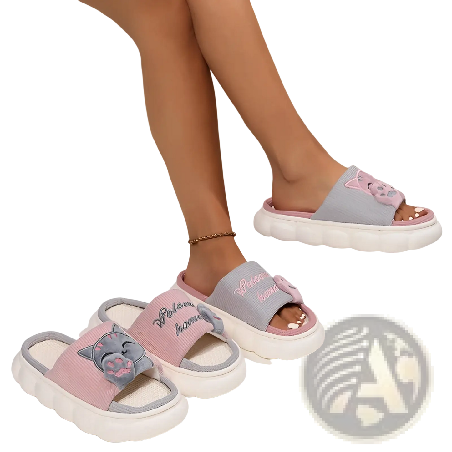 Embroidered Cat Cartoon Unisex Anti Slip Slide Slippers