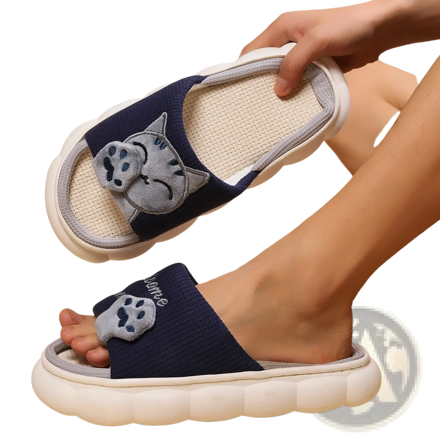 Embroidered Cat Cartoon Unisex Anti Slip Slide Slippers