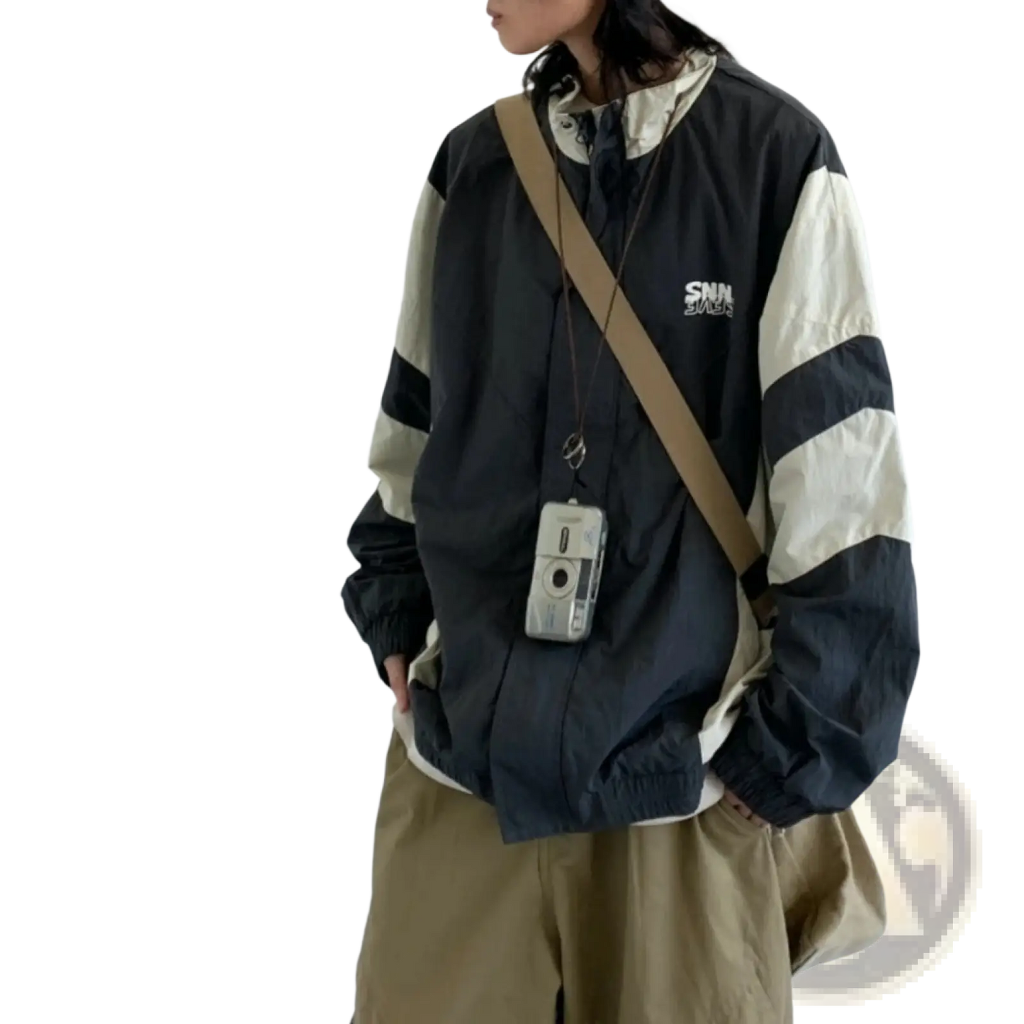 Embroidered Color Block Loose Windbreaker Jacket