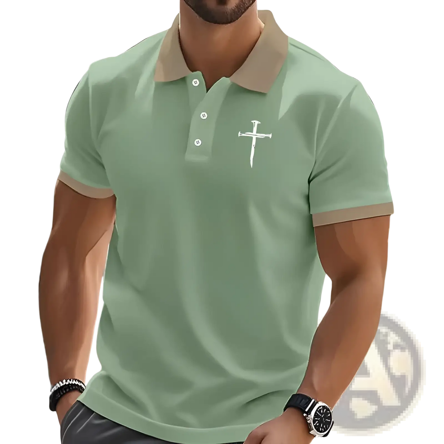 Embroidered Cross Contrast Trim Polo Shirt