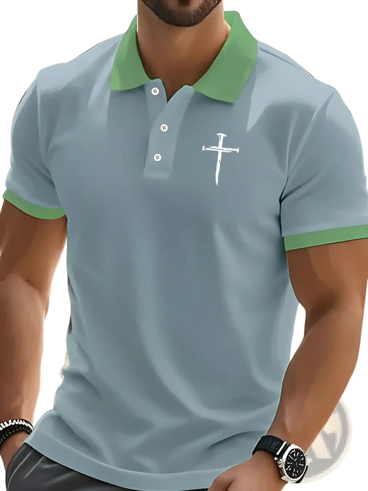 Embroidered Cross Contrast Trim Polo Shirt