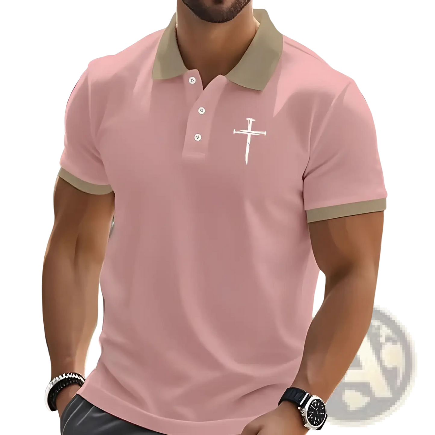 Embroidered Cross Contrast Trim Polo Shirt