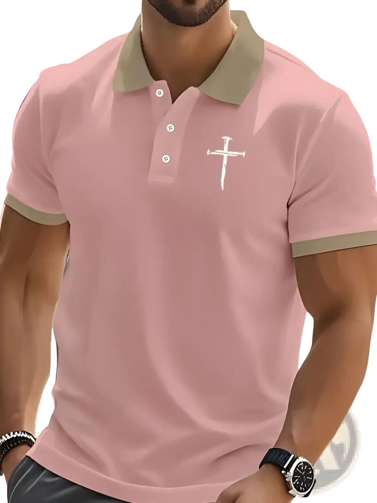 Embroidered Cross Contrast Trim Polo Shirt
