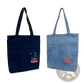 Embroidered Denim Tote Bag with Slogan and Soft Handle