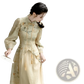 Embroidered Floral Apricot Cheongsam Dress with Tassels
