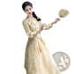 Embroidered Floral Apricot Cheongsam Dress with Tassels