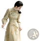Embroidered Floral Apricot Cheongsam Dress with Tassels