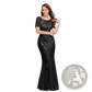 Embroidered Sequin Mermaid Evening Gown with Tulle Skirt