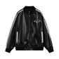 Men's Embroidered Stand Collar Pu Leather Statement Jacket
