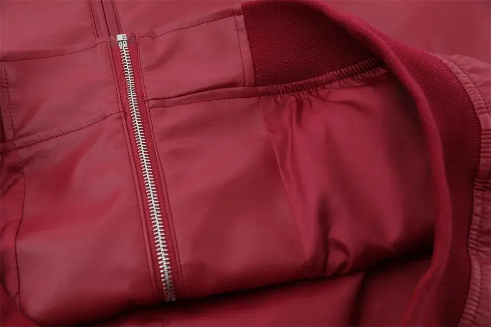 Men's Embroidered Stand Collar Pu Leather Statement Jacket