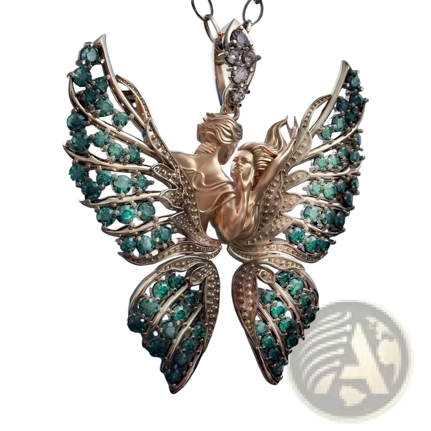 Emerald Angel Wing Butterfly Pendant Necklace