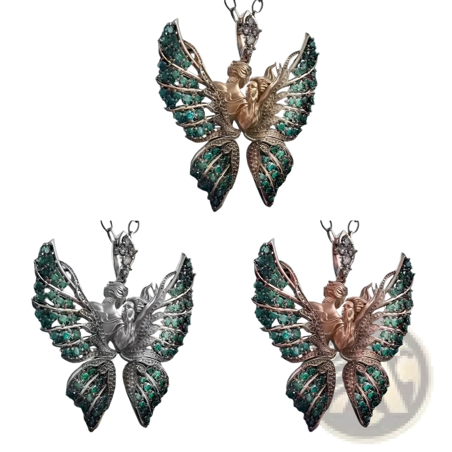 Emerald Angel Wing Butterfly Pendant Necklace