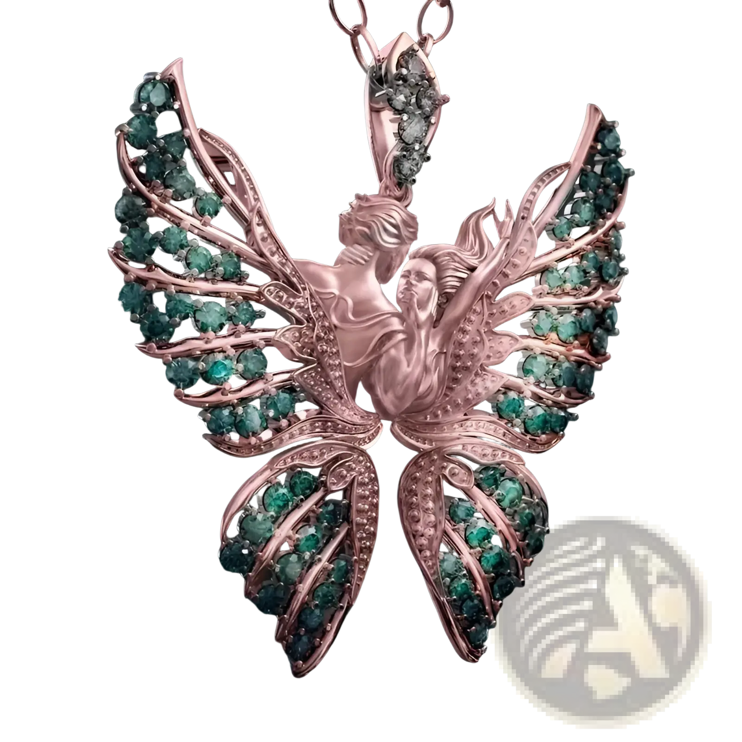Emerald Angel Wing Butterfly Pendant Necklace