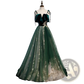 Emerald Velvet Off-shoulder Gown with Gold Embroidery
