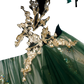 Emerald Velvet Off-shoulder Gown with Gold Embroidery