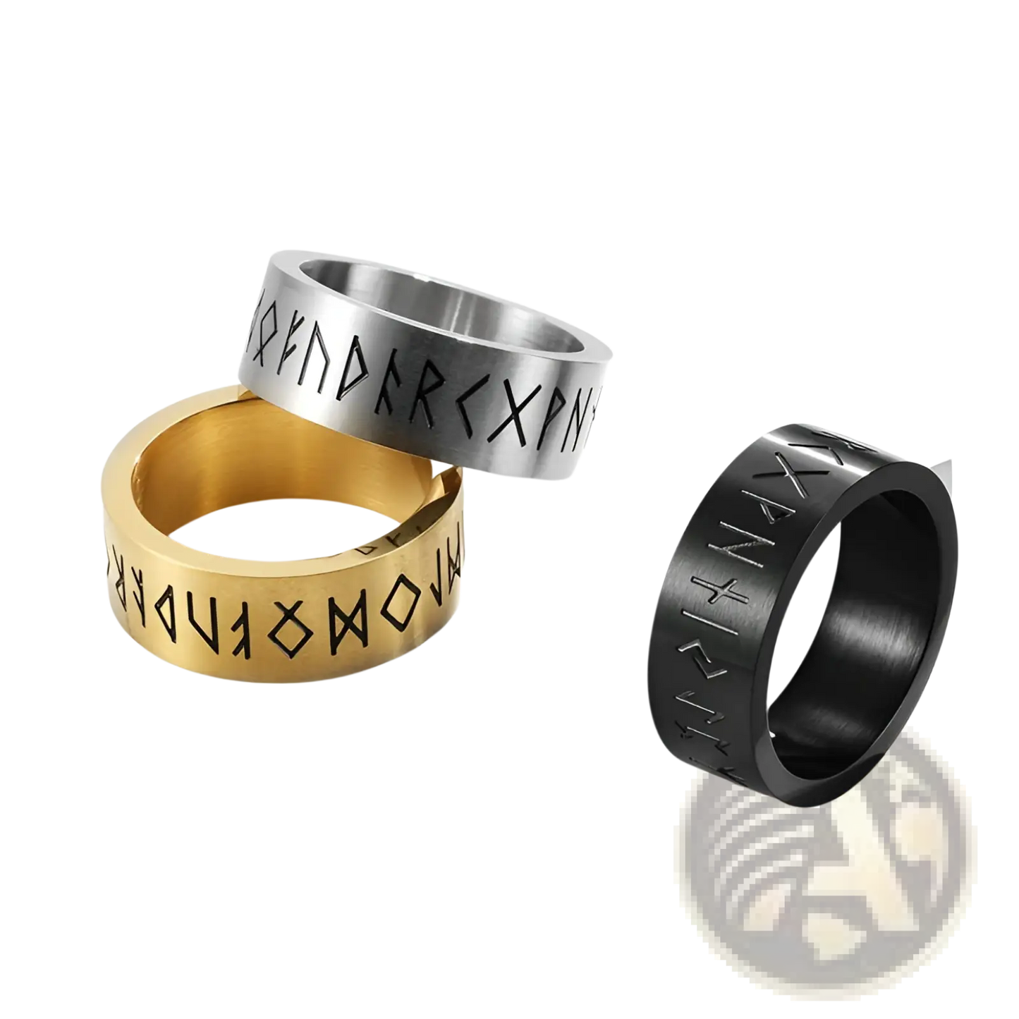 Engraved Runic Titanium Steel Band Ring for Men and Women