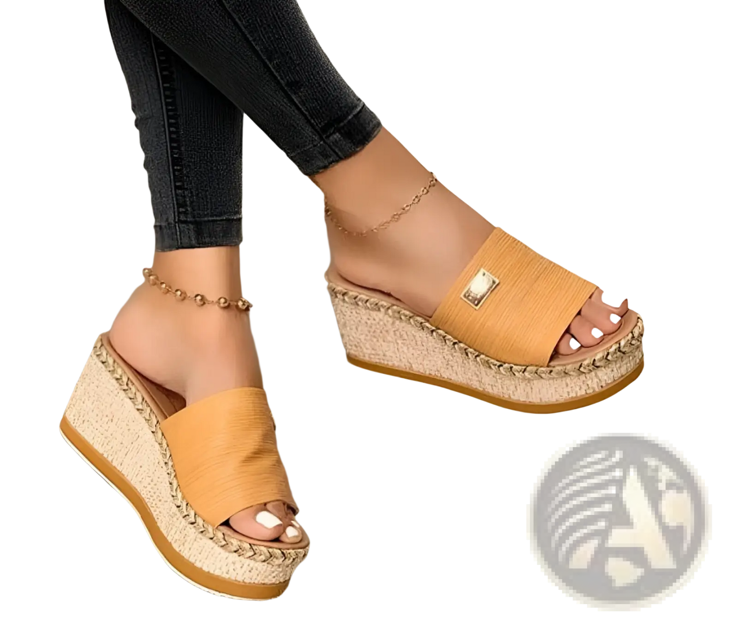 Espadrille Wedge Sandals with Denim and Metal Accents