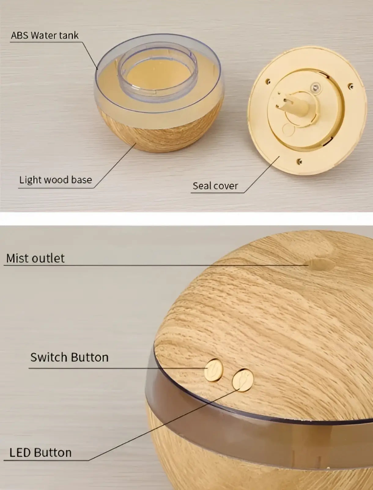 Essential Oil Diffuser 300ml Usb Wood Grain Humidifier