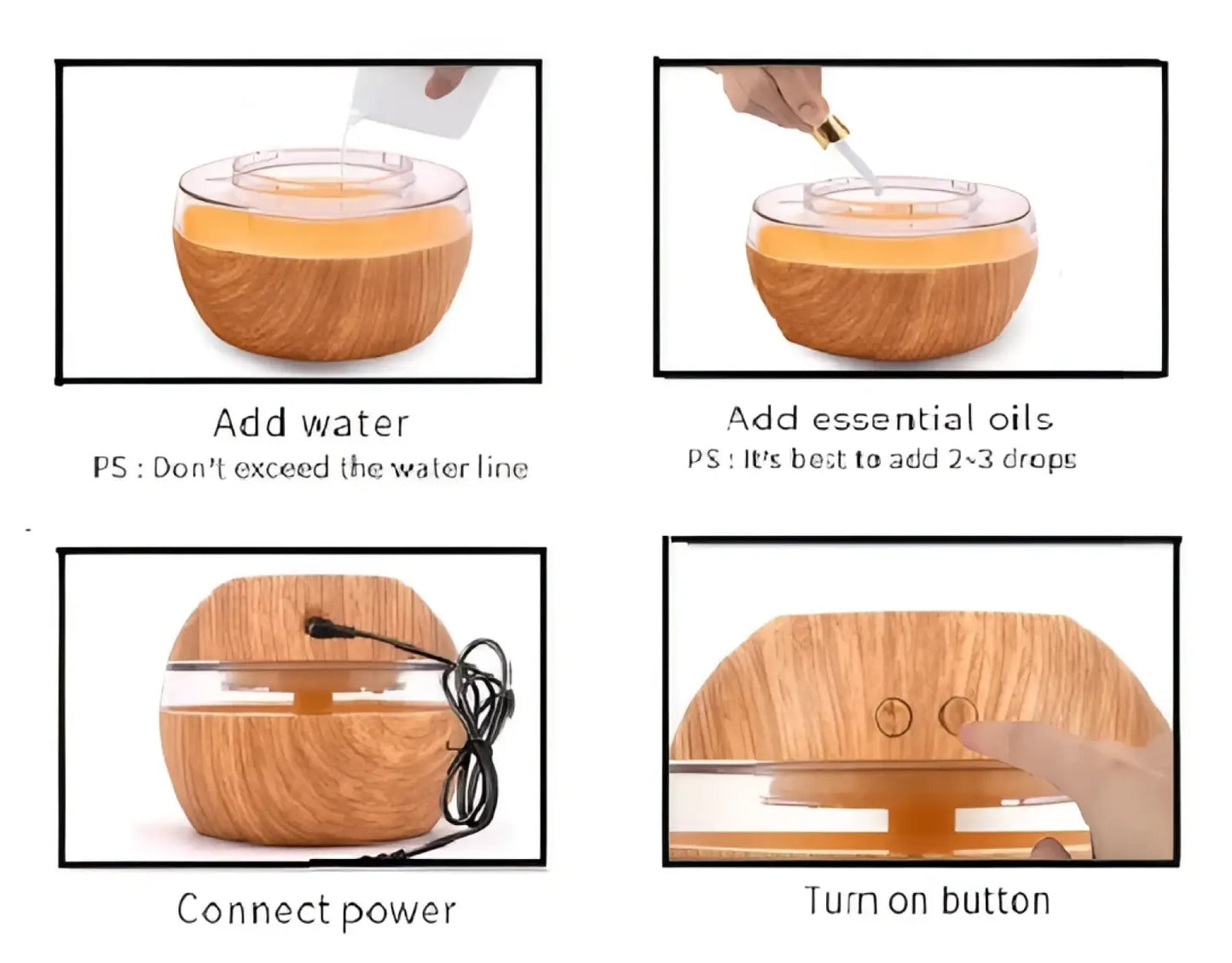 Essential Oil Diffuser 300ml Usb Wood Grain Humidifier