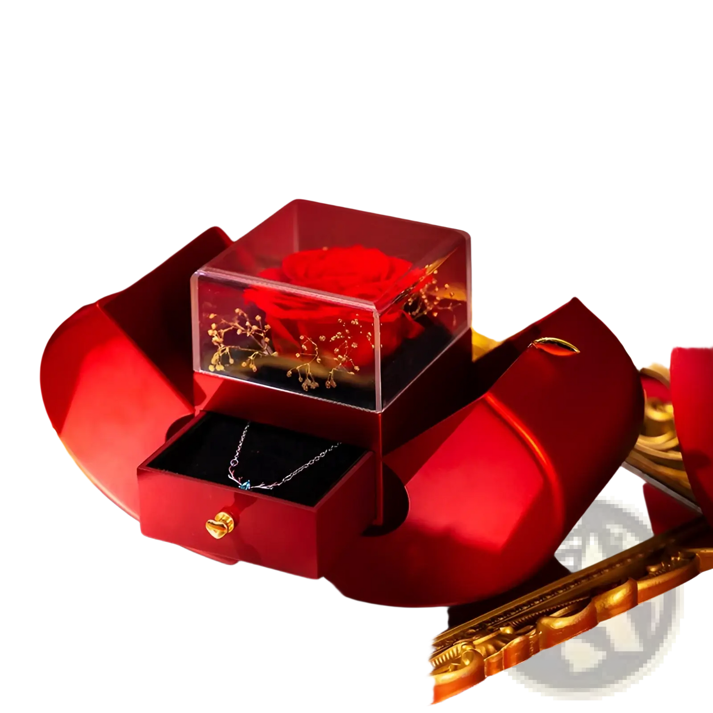 Eternal Rose Apple Jewelry Box with Hidden Necklace Drawer