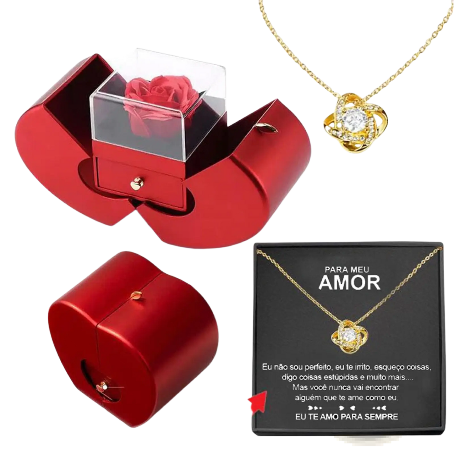 Eternal Rose Apple Jewelry Box with Hidden Necklace Drawer