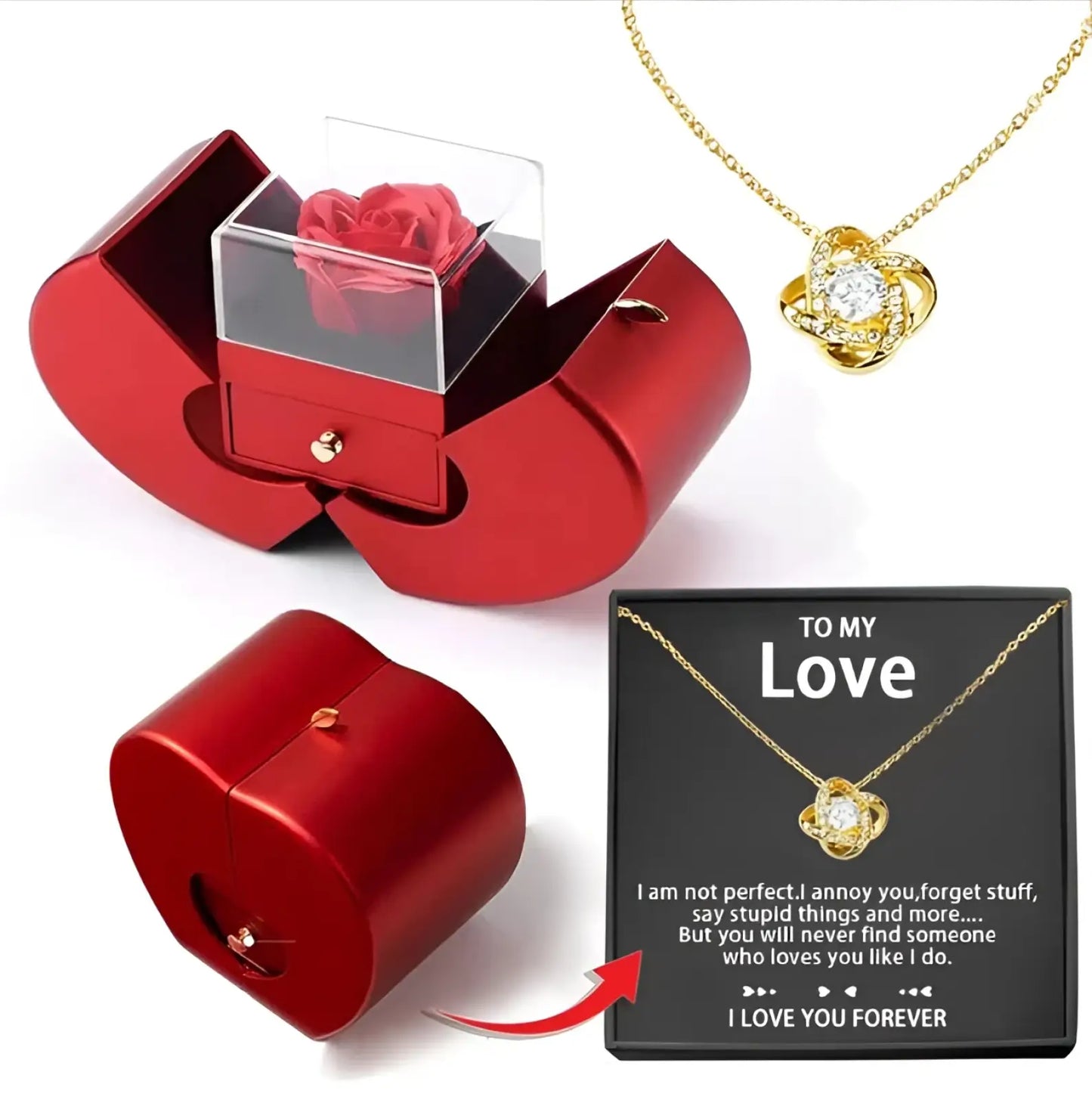 Eternal Rose Apple Jewelry Box with Hidden Necklace Drawer