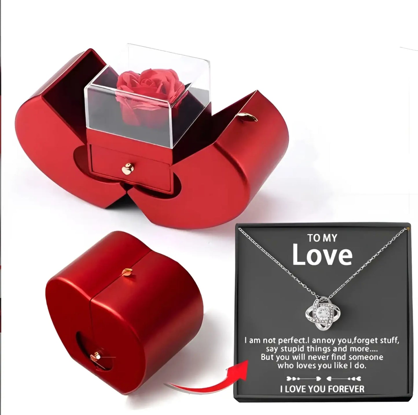 Eternal Rose Apple Jewelry Box with Hidden Necklace Drawer