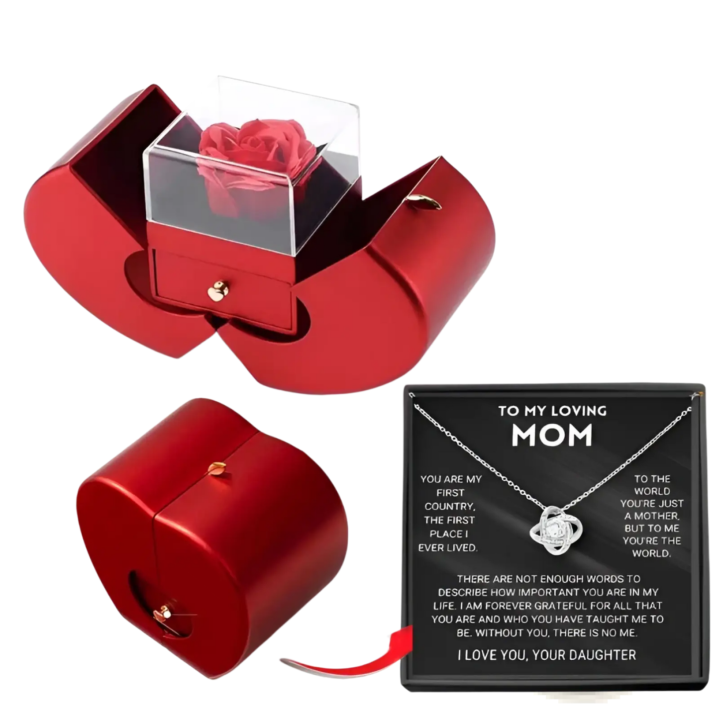 Eternal Rose Apple Jewelry Box with Hidden Necklace Drawer