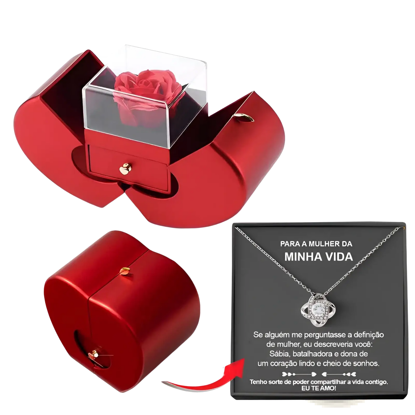 Eternal Rose Apple Jewelry Box with Hidden Necklace Drawer