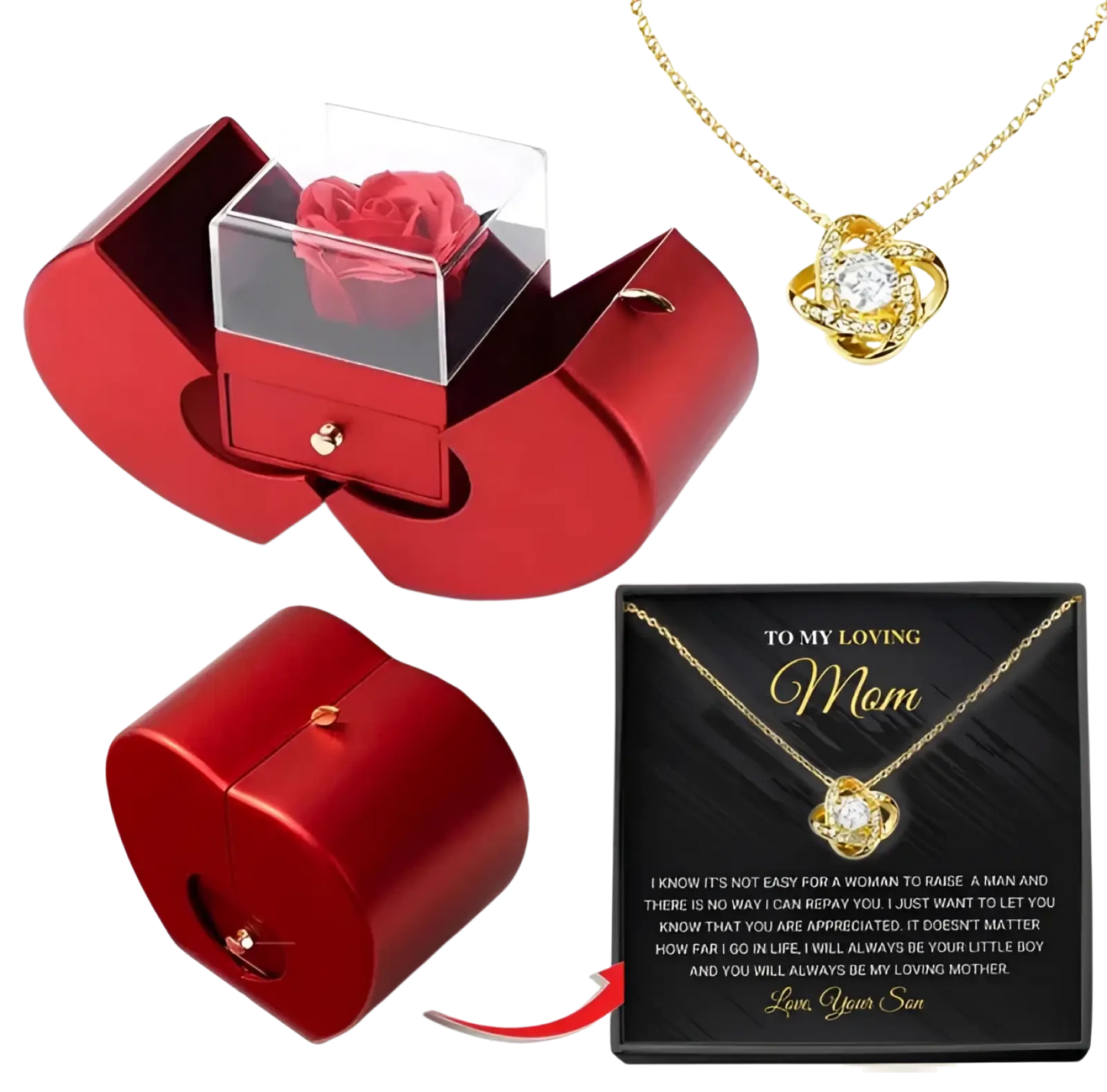 Eternal Rose Apple Jewelry Box with Hidden Necklace Drawer
