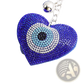 Evil Eye Heart Keychain Blue Rhinestone Leather Tassel