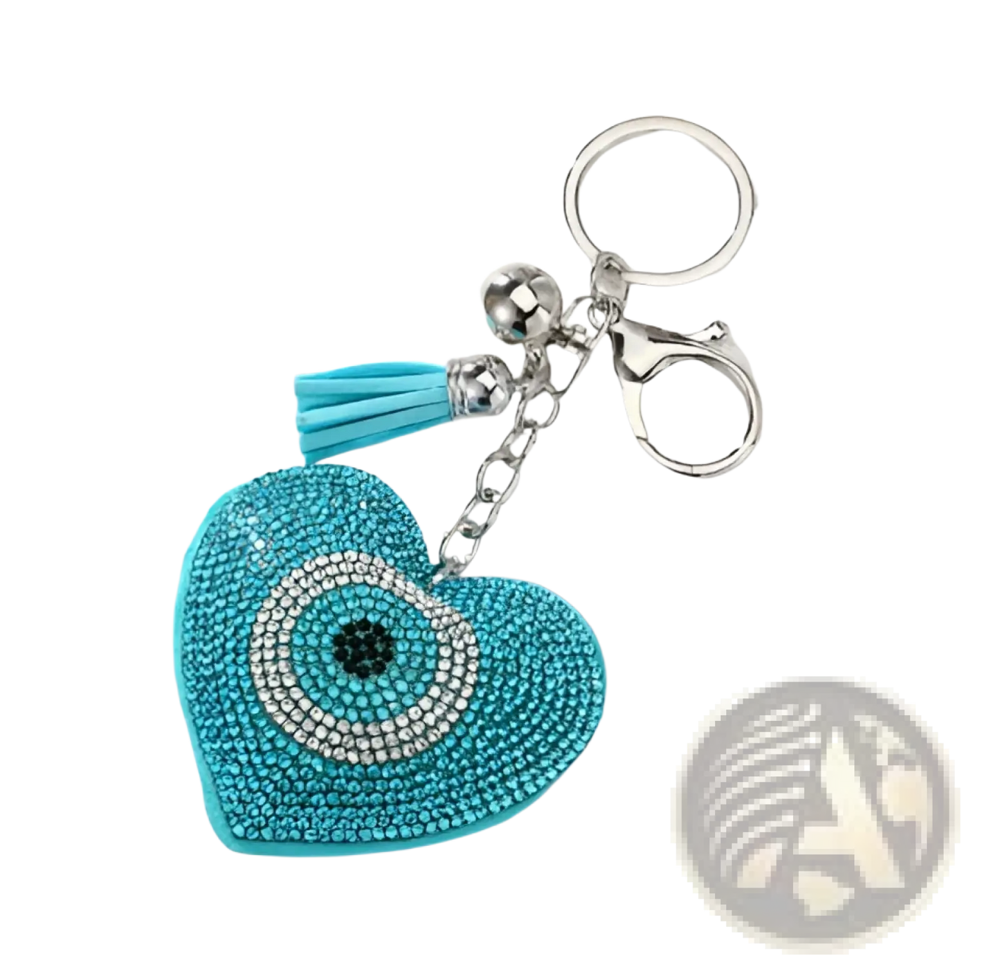 Evil Eye Heart Keychain Blue Rhinestone Leather Tassel