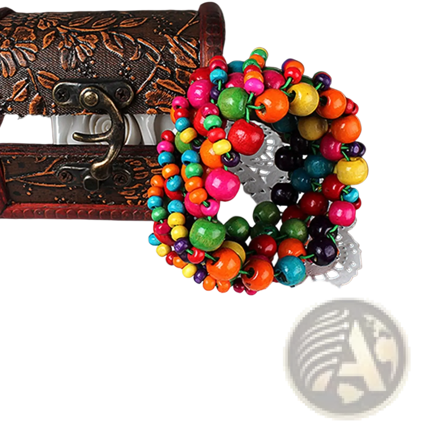 Exotic Multicolored Wooden Beaded Stretch Bracelet with Charms