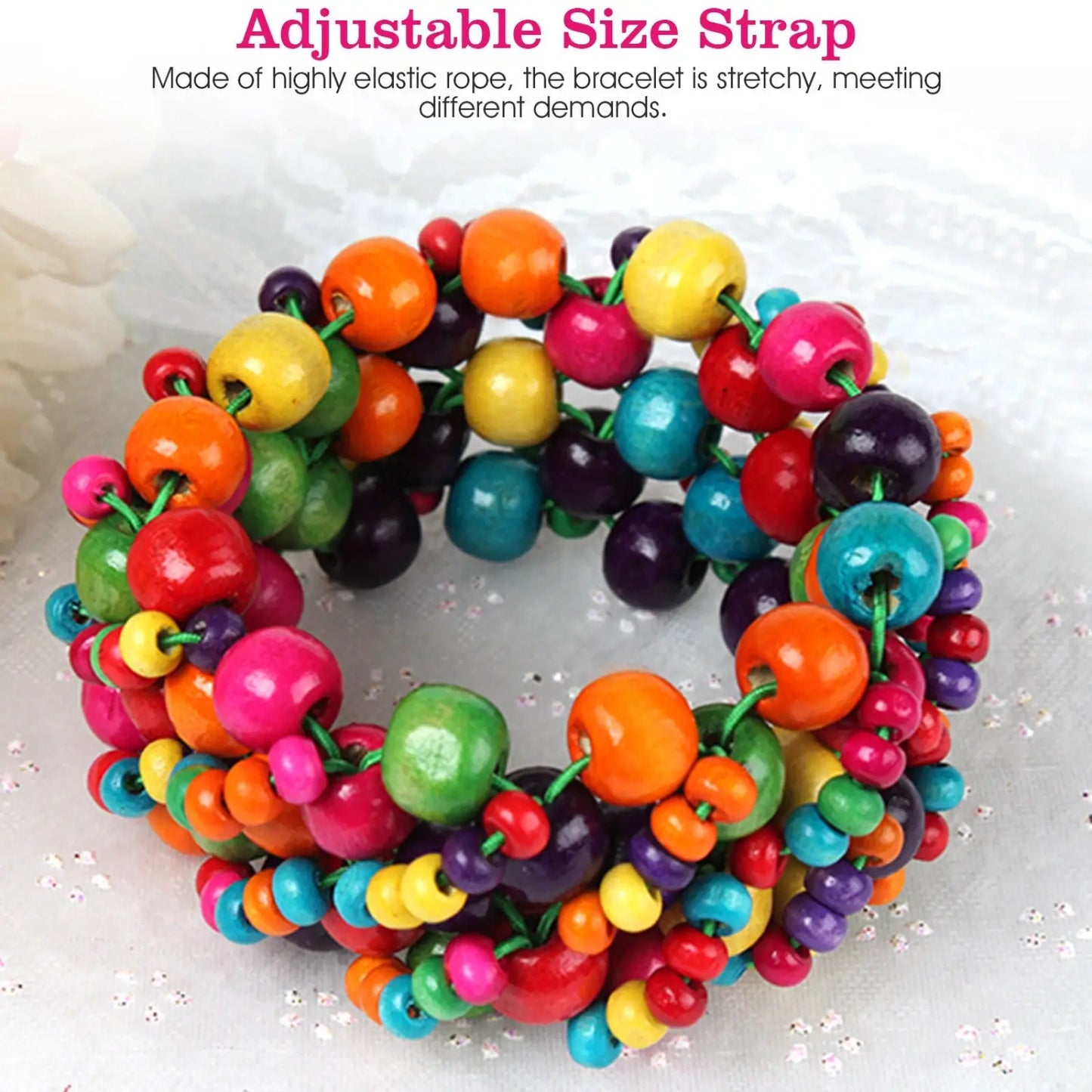 Exotic Multicolored Wooden Beaded Stretch Bracelet with Charms